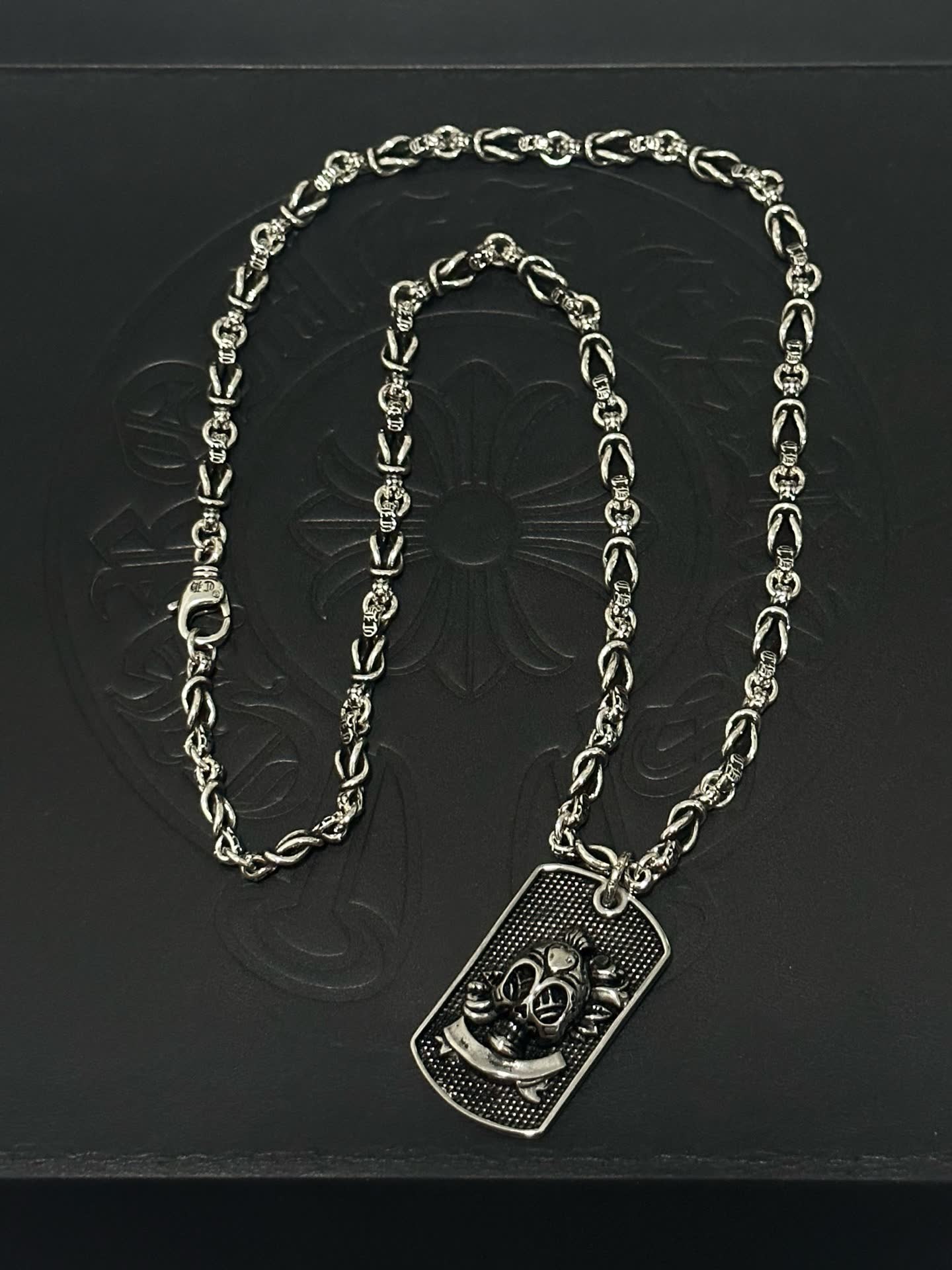 Chrome Hearts Silver Dog Tag Necklace with Lion Head